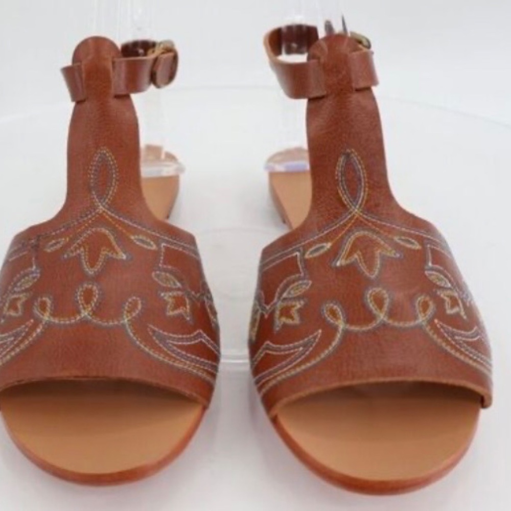 The GREAT brown leather western embroidered sandals size 7 - Picture 4 of 9